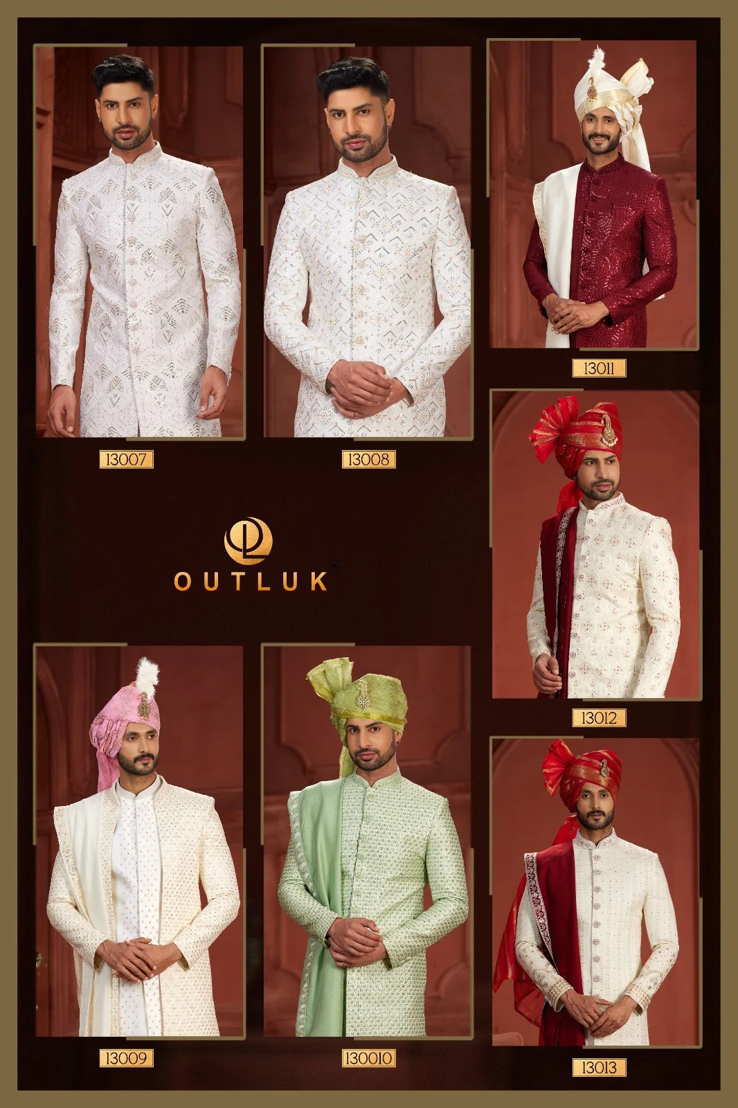 Outluk Wedding Sherwani Vol 13 Pure Silk Wholesale Handwork Sherwani Collection Catalog — Singles, MPA wholesale from Surat — view 18